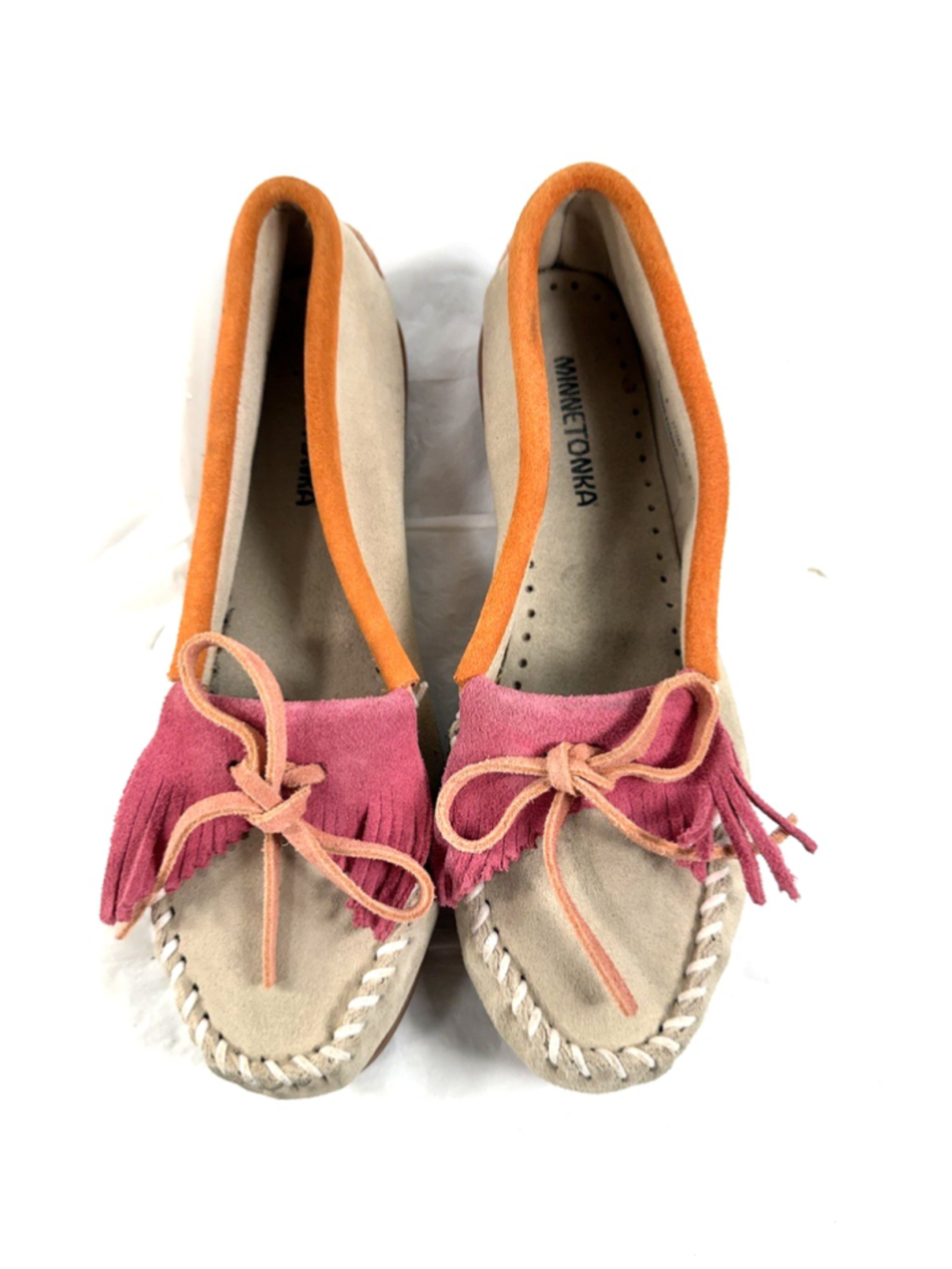 Minnetonka Kilty Moccasins Suede color block Size 8 Slip on Boho Comfy - Picture 6 of 12